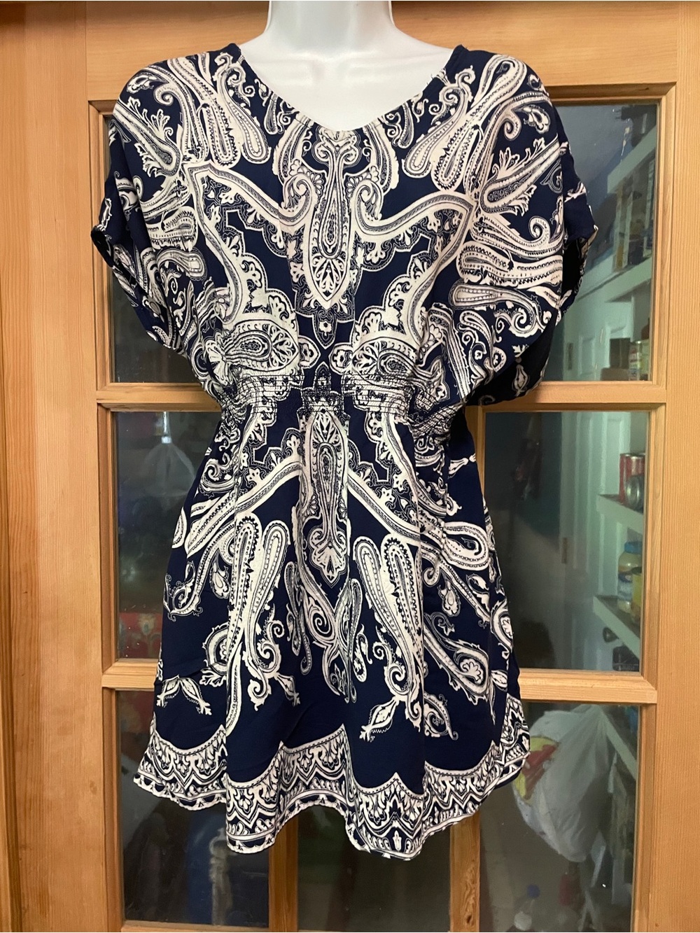 St. John’s Bay Navy and White Paisley Blouse